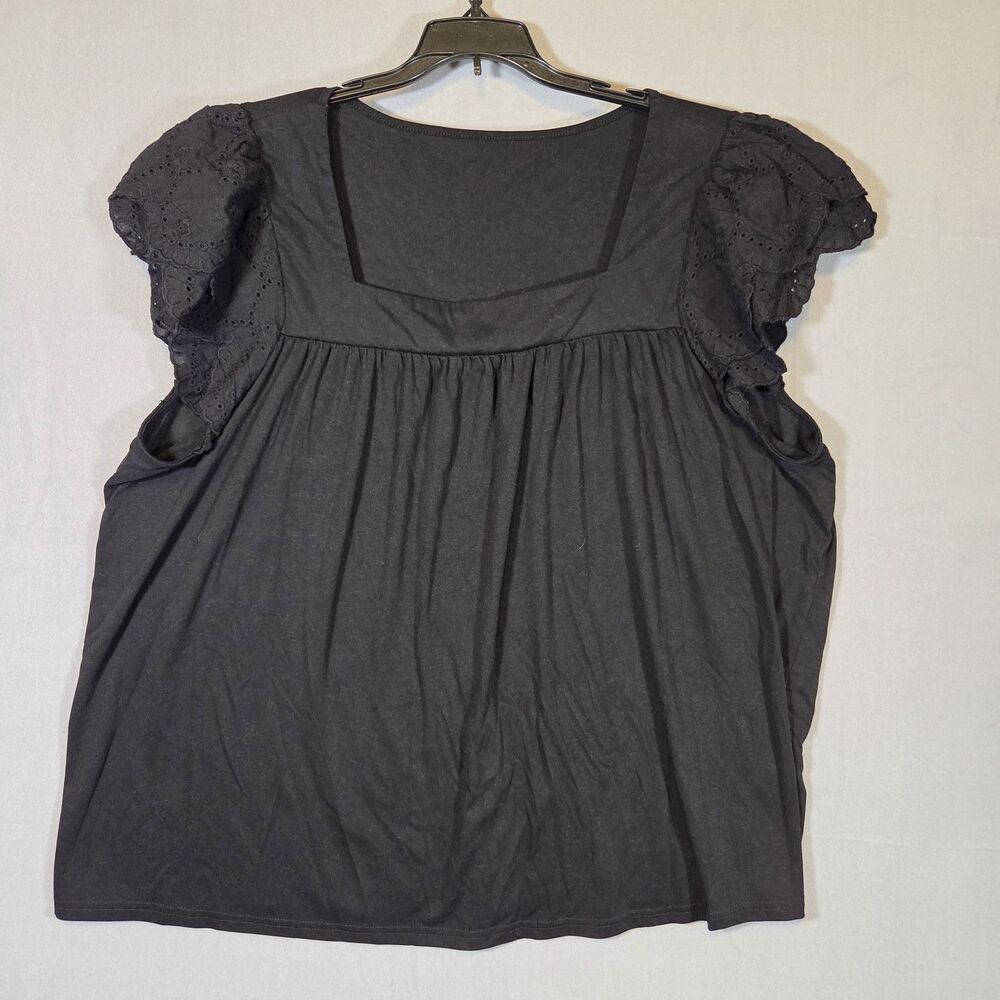 Women's Black Eyelet Flutter Sleeve Top Plus Size 3X Square Neck Blouse